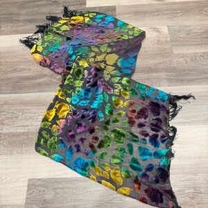 Cocoon House Velvet Burnout Scarf Fringed Silk Blend Colorful